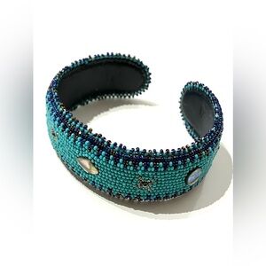 Handmade Beaded Turquoise Colour Cuff Bracelet